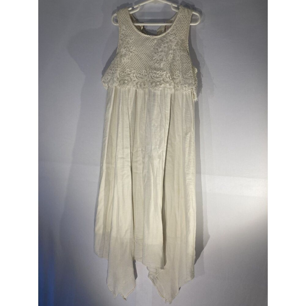 Xhilaration Girls Cream Lace Crochet Boho Dress Sz L 10/12 Cottagecore Hanky Hem